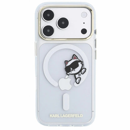 Custodia MagSafe per Apple iPhone 18 Pro Max / 17 Pro Max, Karl Lagerfeld, IML Peekaboo Print e Cornice Metallica, Trasparente