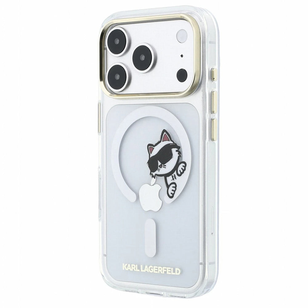 Custodia MagSafe per Apple iPhone 18 Pro Max / 17 Pro Max, Karl Lagerfeld, IML Peekaboo Print e Cornice Metallica, Trasparente