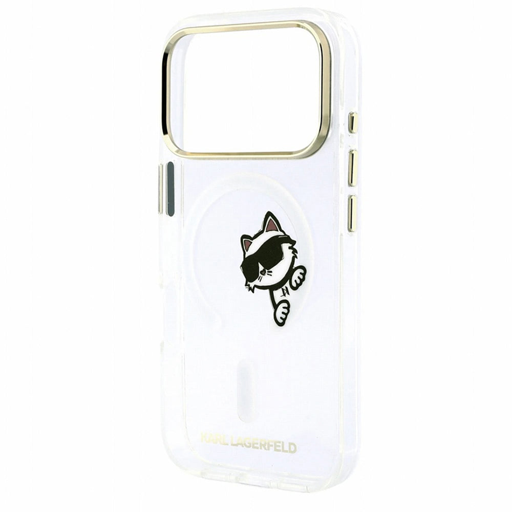 Custodia MagSafe per Apple iPhone 18 Pro Max / 17 Pro Max, Karl Lagerfeld, IML Peekaboo Print e Cornice Metallica, Trasparente