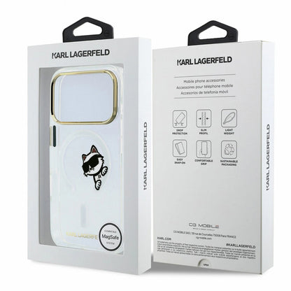 Custodia MagSafe per Apple iPhone 18 Pro Max / 17 Pro Max, Karl Lagerfeld, IML Peekaboo Print e Cornice Metallica, Trasparente