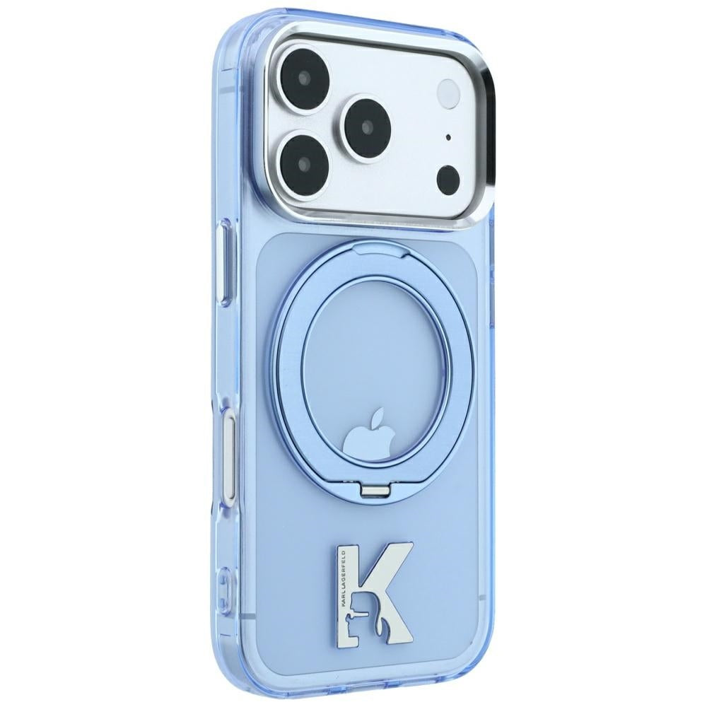 Custodia MagSafe per Apple iPhone 18 Pro Max / 17 Pro Max, Karl Lagerfeld, IML Ring Stand Kameo Metal, Blu