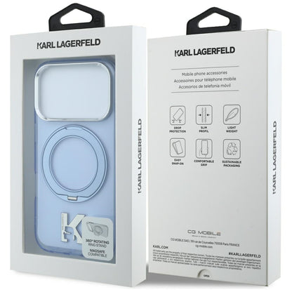 Custodia MagSafe per Apple iPhone 18 Pro Max / 17 Pro Max, Karl Lagerfeld, IML Ring Stand Kameo Metal, Blu