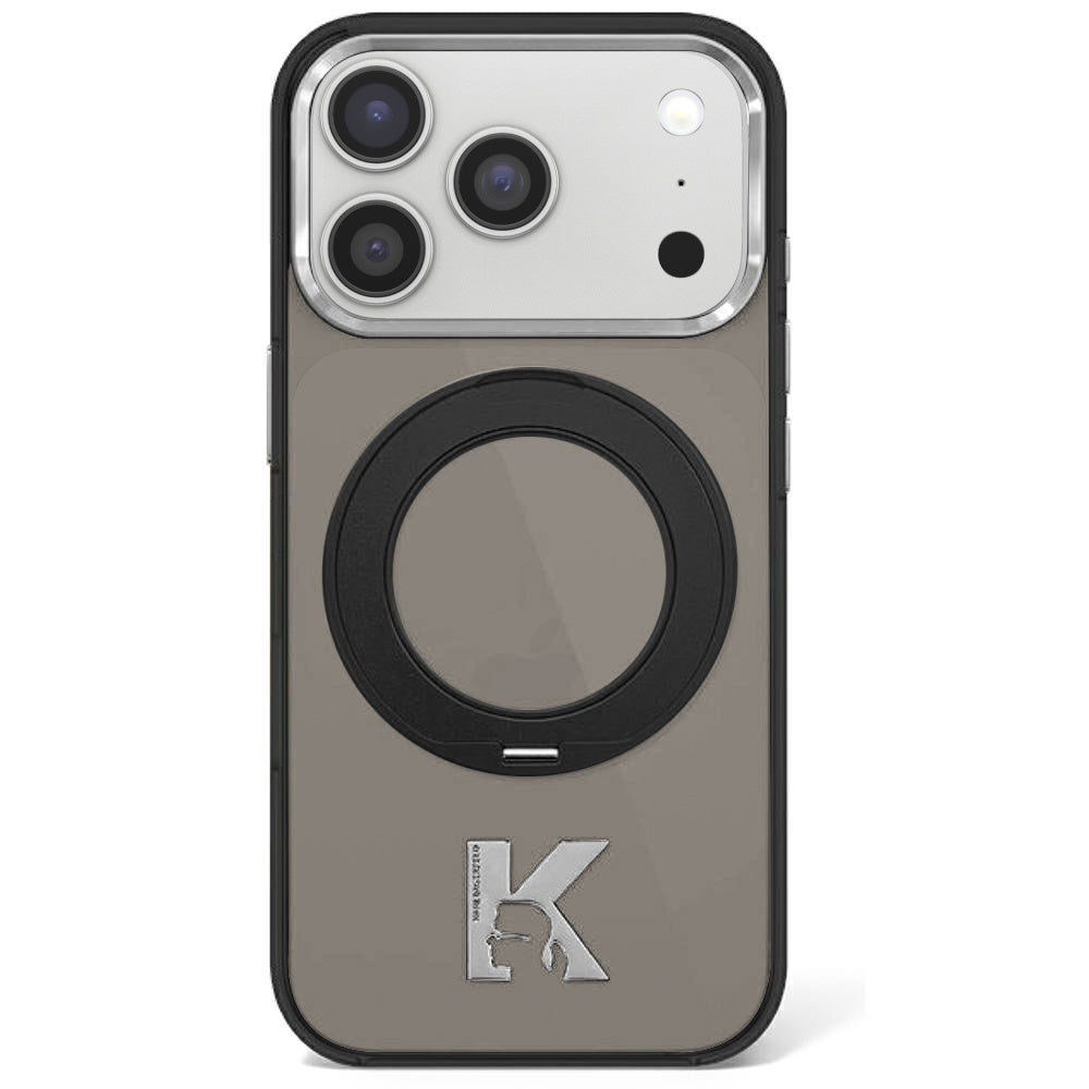 Custodia MagSafe per Apple iPhone 18 Pro Max / 17 Pro Max, Karl Lagerfeld, IML Ring Stand Kameo Metal, Nera