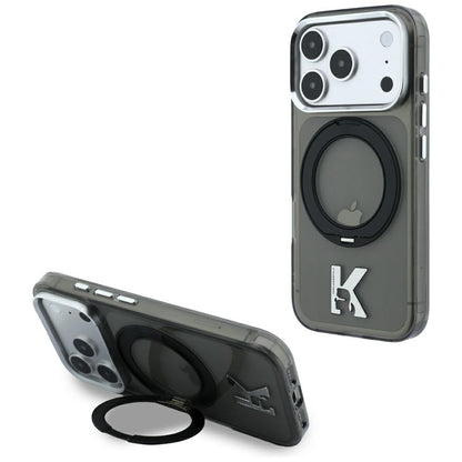 Custodia MagSafe per Apple iPhone 18 Pro Max / 17 Pro Max, Karl Lagerfeld, IML Ring Stand Kameo Metal, Nera