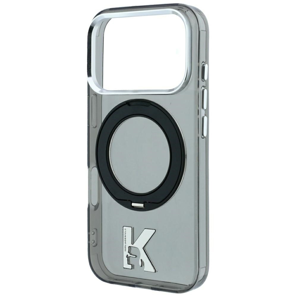 Custodia MagSafe per Apple iPhone 18 Pro Max / 17 Pro Max, Karl Lagerfeld, IML Ring Stand Kameo Metal, Nera