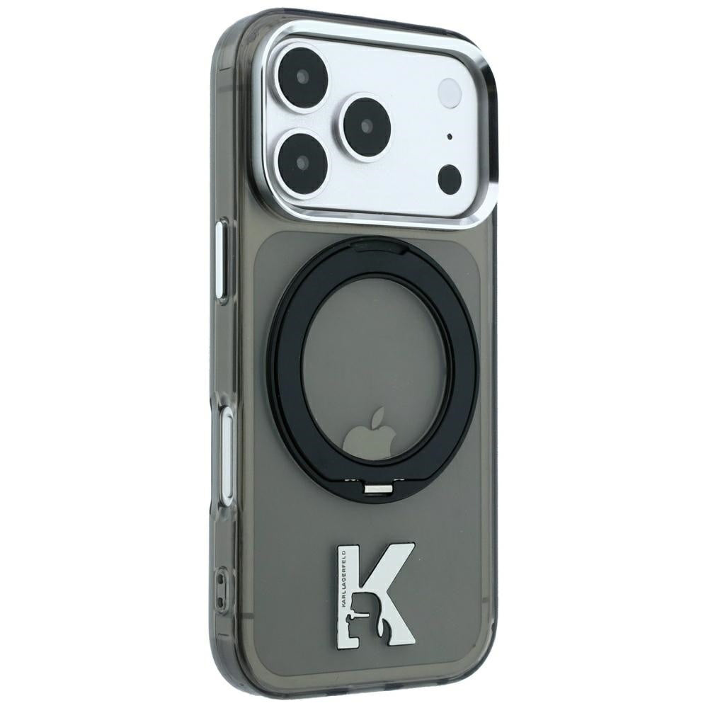 Custodia MagSafe per Apple iPhone 18 Pro Max / 17 Pro Max, Karl Lagerfeld, IML Ring Stand Kameo Metal, Nera