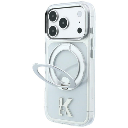 Custodia MagSafe per Apple iPhone 18 Pro Max / 17 Pro Max, Karl Lagerfeld, IML Ring Stand Kameo Metal, Trasparente