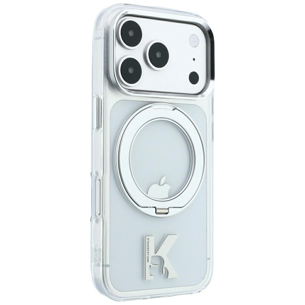 Custodia MagSafe per Apple iPhone 18 Pro Max / 17 Pro Max, Karl Lagerfeld, IML Ring Stand Kameo Metal, Trasparente