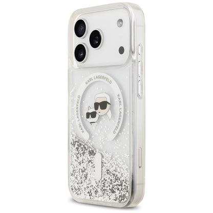 Custodia MagSafe per Apple iPhone 18 Pro Max / 17 Pro Max, Karl Lagerfeld, Liquid Glitter Karl & Choupette Head's, Trasparente