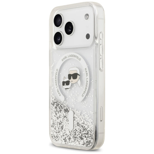 Custodia MagSafe per Apple iPhone 18 Pro Max / 17 Pro Max, Karl Lagerfeld, Liquid Glitter Karl & Choupette Head's, Trasparente