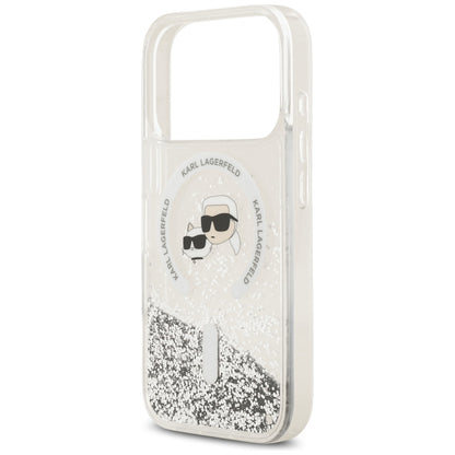 Custodia MagSafe per Apple iPhone 18 Pro Max / 17 Pro Max, Karl Lagerfeld, Liquid Glitter Karl & Choupette Head's, Trasparente