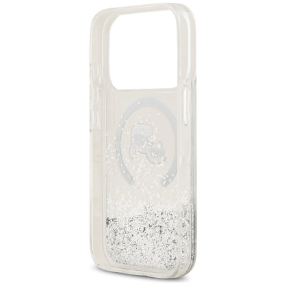 Custodia MagSafe per Apple iPhone 18 Pro Max / 17 Pro Max, Karl Lagerfeld, Liquid Glitter Karl & Choupette Head's, Trasparente