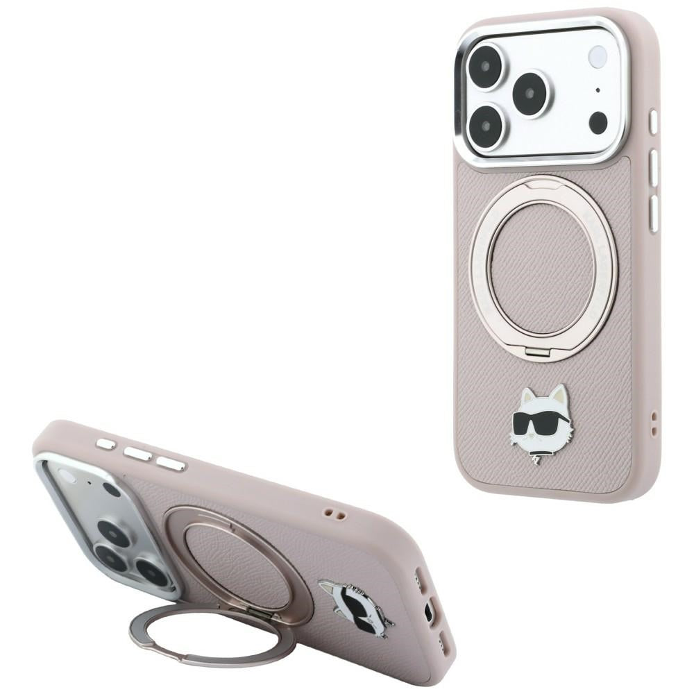 Custodia MagSafe per Apple iPhone 18 Pro Max / 17 Pro Max, Karl Lagerfeld, Ring Stand 360 Choupette Pin, rosa