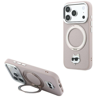 Custodia MagSafe per Apple iPhone 18 Pro Max / 17 Pro Max, Karl Lagerfeld, Ring Stand 360 Choupette Pin, rosa