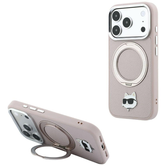 Custodia MagSafe per Apple iPhone 18 Pro Max / 17 Pro Max, Karl Lagerfeld, Ring Stand 360 Choupette Pin, rosa