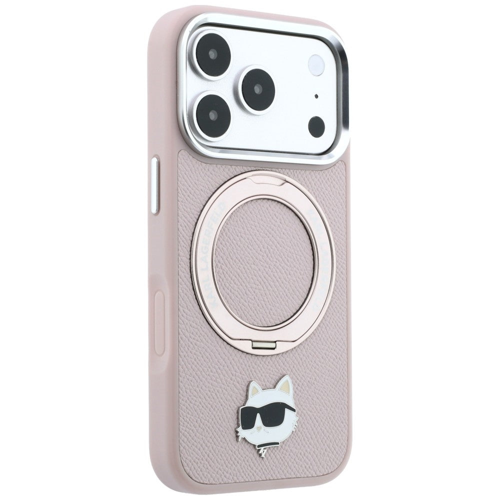 Custodia MagSafe per Apple iPhone 18 Pro Max / 17 Pro Max, Karl Lagerfeld, Ring Stand 360 Choupette Pin, rosa