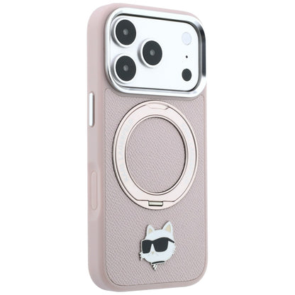 Custodia MagSafe per Apple iPhone 18 Pro Max / 17 Pro Max, Karl Lagerfeld, Ring Stand 360 Choupette Pin, rosa