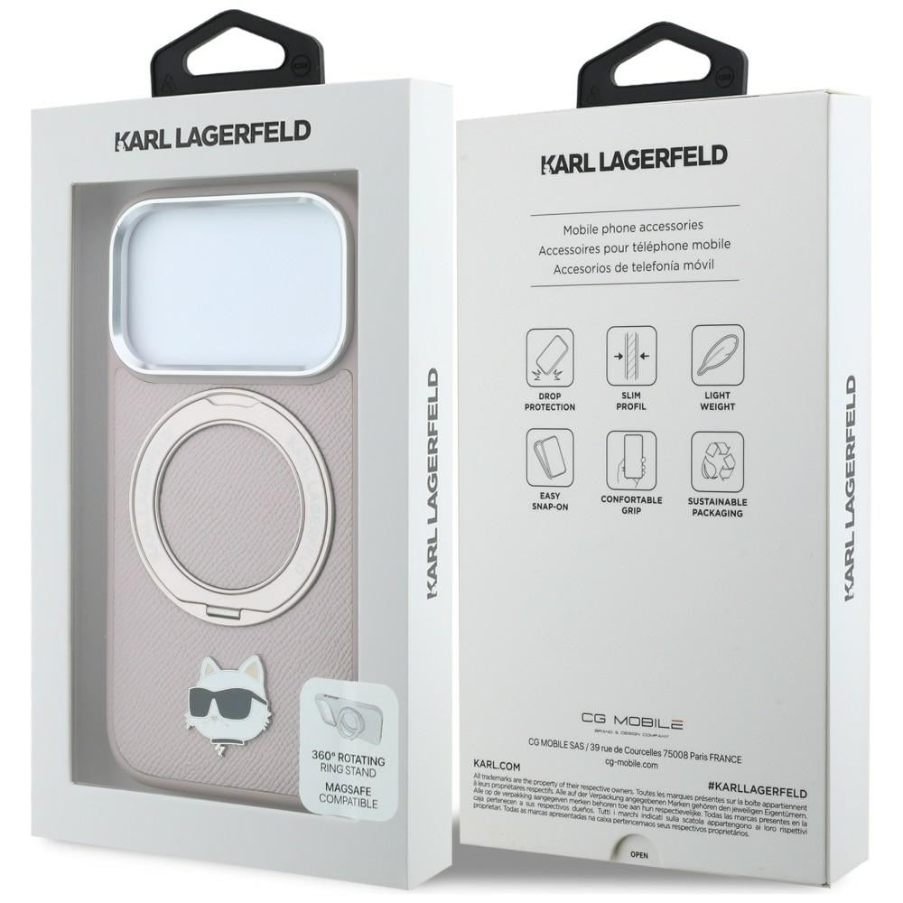 Custodia MagSafe per Apple iPhone 18 Pro Max / 17 Pro Max, Karl Lagerfeld, Ring Stand 360 Choupette Pin, rosa