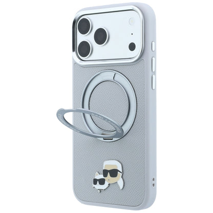 Custodia MagSafe per Apple iPhone 18 Pro Max / 17 Pro Max, Karl Lagerfeld, Ring Stand 360 Karl & Choupette Pin, Grigia