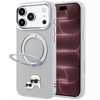 Custodia MagSafe per Apple iPhone 18 Pro Max / 17 Pro Max, Karl Lagerfeld, Ring Stand 360 Karl & Choupette Pin, Grigia