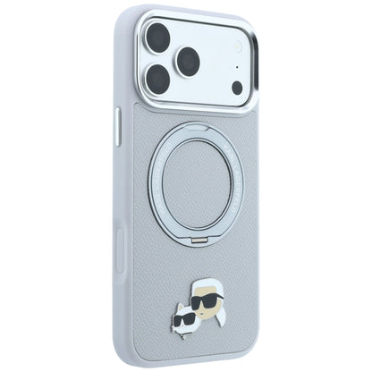 Custodia MagSafe per Apple iPhone 18 Pro Max / 17 Pro Max, Karl Lagerfeld, Ring Stand 360 Karl & Choupette Pin, Grigia