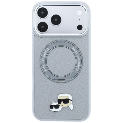 Custodia MagSafe per Apple iPhone 18 Pro Max / 17 Pro Max, Karl Lagerfeld, Ring Stand 360 Karl & Choupette Pin, Grigia