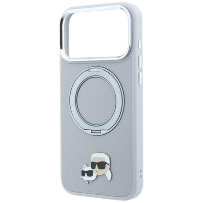 Custodia MagSafe per Apple iPhone 18 Pro Max / 17 Pro Max, Karl Lagerfeld, Ring Stand 360 Karl & Choupette Pin, Grigia