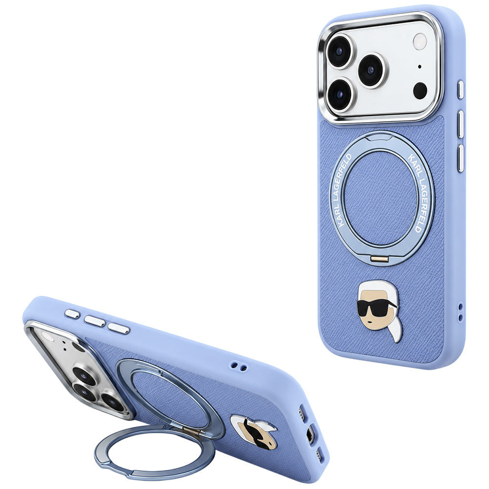 Custodia MagSafe per Apple iPhone 18 Pro Max / 17 Pro Max, Karl Lagerfeld, Ring Stand 360 Karl Pin, bluette