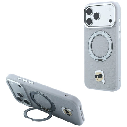 Custodia MagSafe per Apple iPhone 18 Pro Max / 17 Pro Max, Karl Lagerfeld, Ring Stand 360 Karl Pin, Grigio