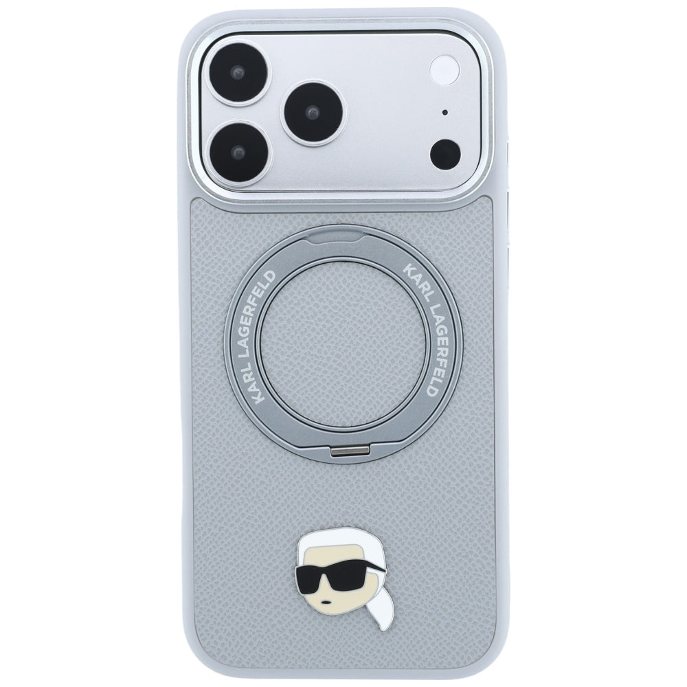 Custodia MagSafe per Apple iPhone 18 Pro Max / 17 Pro Max, Karl Lagerfeld, Ring Stand 360 Karl Pin, Grigio