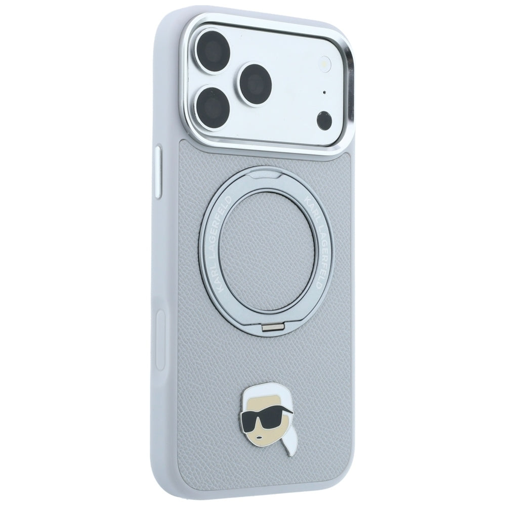 Custodia MagSafe per Apple iPhone 18 Pro Max / 17 Pro Max, Karl Lagerfeld, Ring Stand 360 Karl Pin, Grigio