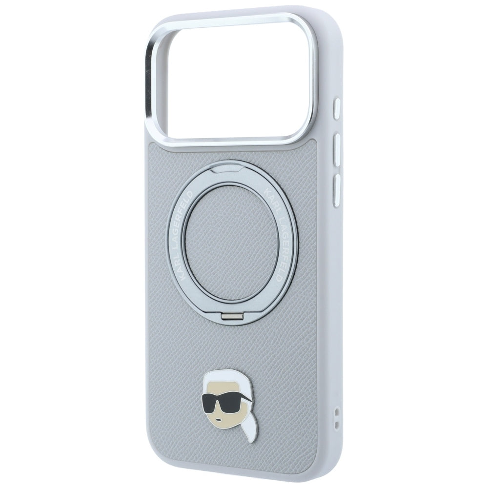 Custodia MagSafe per Apple iPhone 18 Pro Max / 17 Pro Max, Karl Lagerfeld, Ring Stand 360 Karl Pin, Grigio