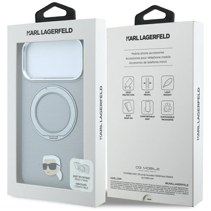 Custodia MagSafe per Apple iPhone 18 Pro Max / 17 Pro Max, Karl Lagerfeld, Ring Stand 360 Karl Pin, Grigio