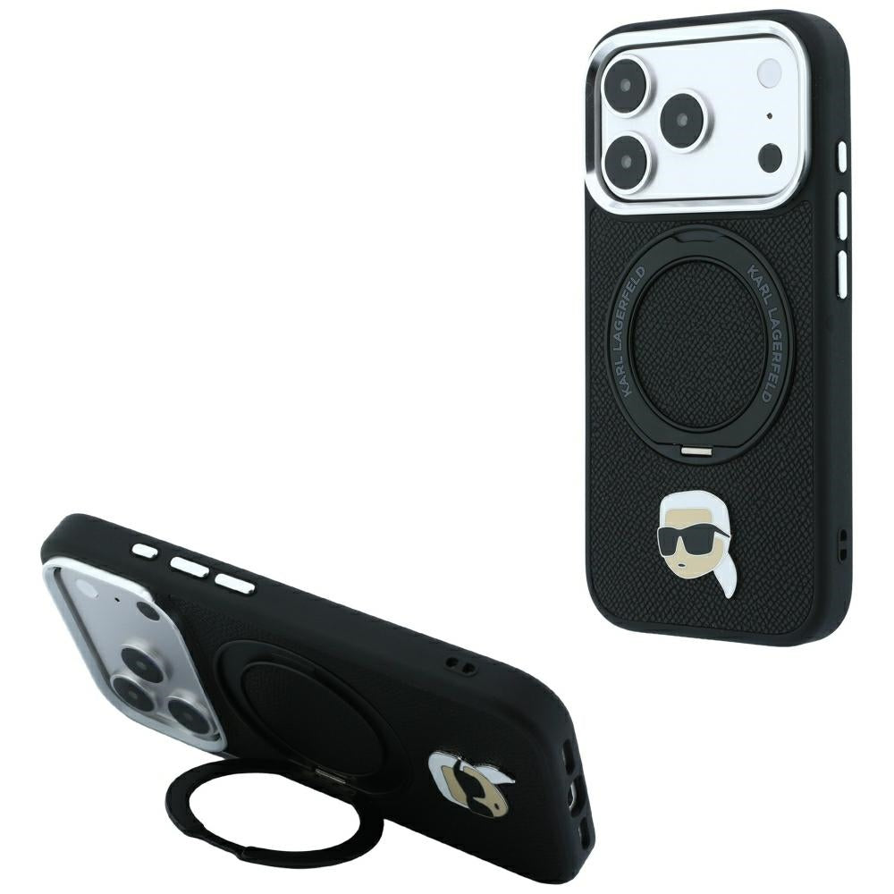 Custodia MagSafe per Apple iPhone 18 Pro Max / 17 Pro Max, Karl Lagerfeld, Ring Stand 360 Karl Pin, nera