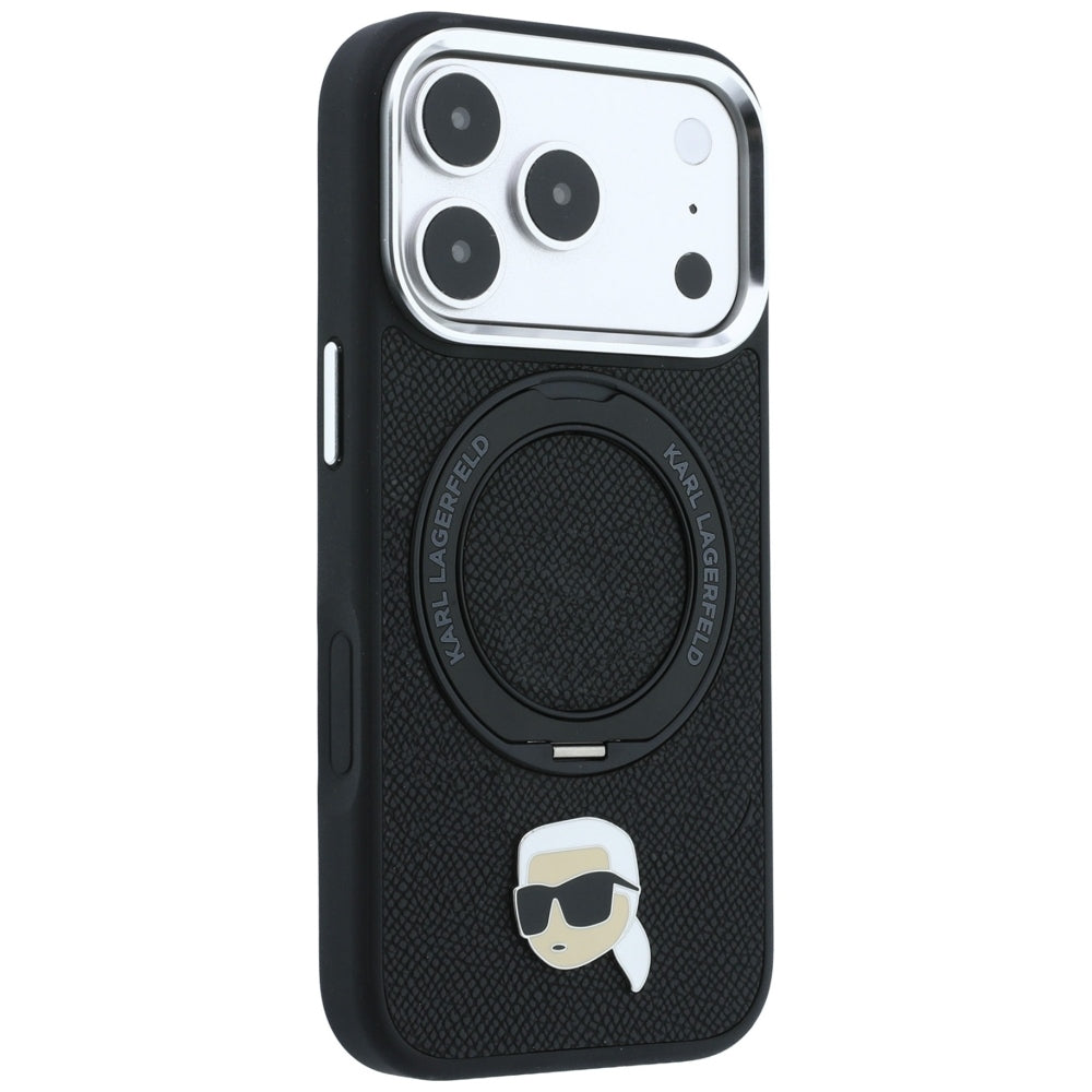 Custodia MagSafe per Apple iPhone 18 Pro Max / 17 Pro Max, Karl Lagerfeld, Ring Stand 360 Karl Pin, nera