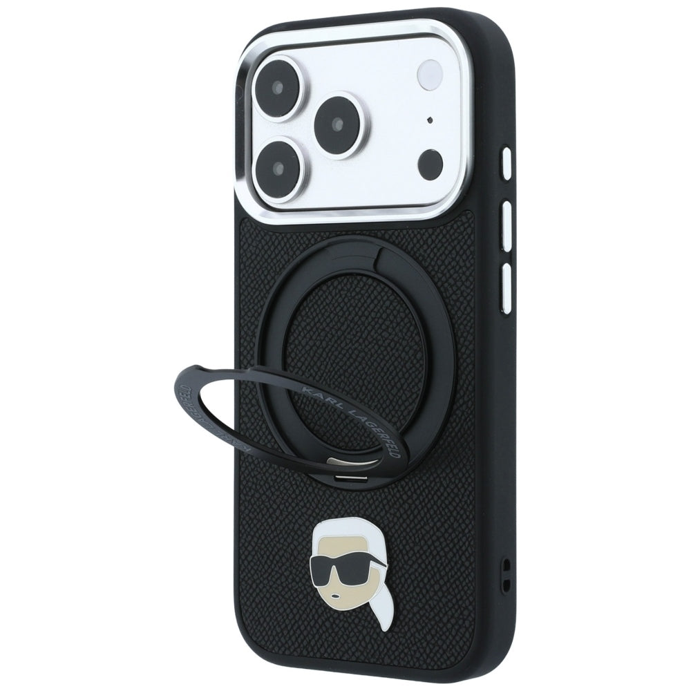 Custodia MagSafe per Apple iPhone 18 Pro Max / 17 Pro Max, Karl Lagerfeld, Ring Stand 360 Karl Pin, nera