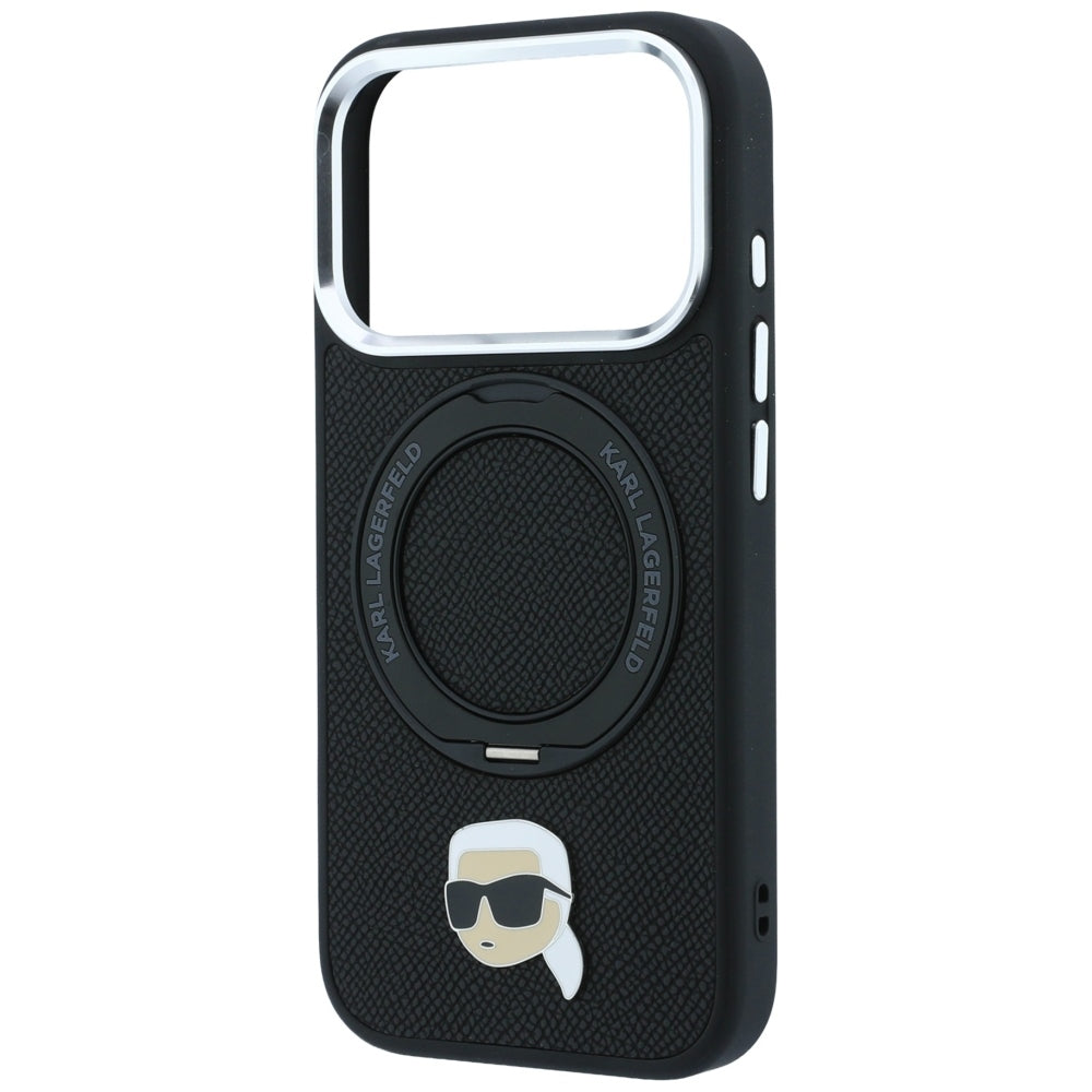 Custodia MagSafe per Apple iPhone 18 Pro Max / 17 Pro Max, Karl Lagerfeld, Ring Stand 360 Karl Pin, nera