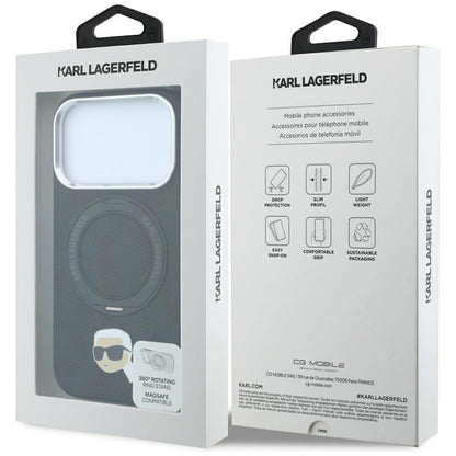 Custodia MagSafe per Apple iPhone 18 Pro Max / 17 Pro Max, Karl Lagerfeld, Ring Stand 360 Karl Pin, nera