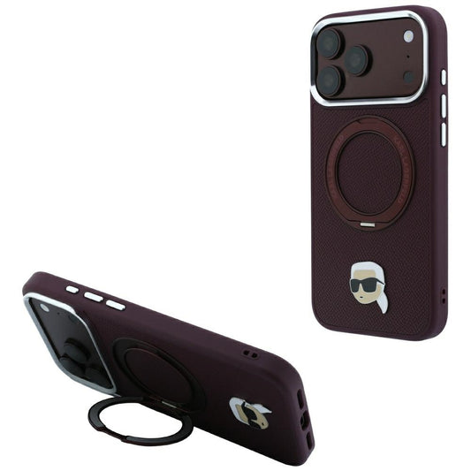 Custodia MagSafe per Apple iPhone 18 Pro Max / 17 Pro Max, Karl Lagerfeld, Ring Stand 360 Karl Pin, Vinaccia