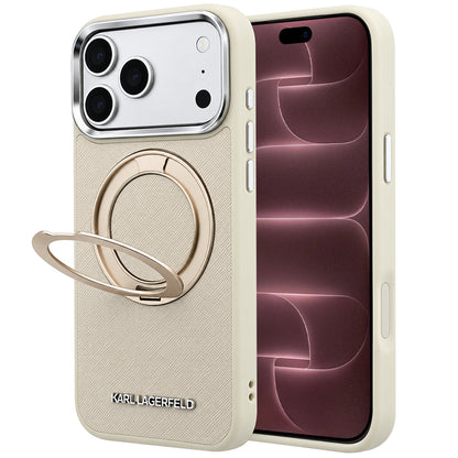 Custodia MagSafe per Apple iPhone 18 Pro Max / 17 Pro Max, Karl Lagerfeld, Ring Stand 360 Saffiano, Beige