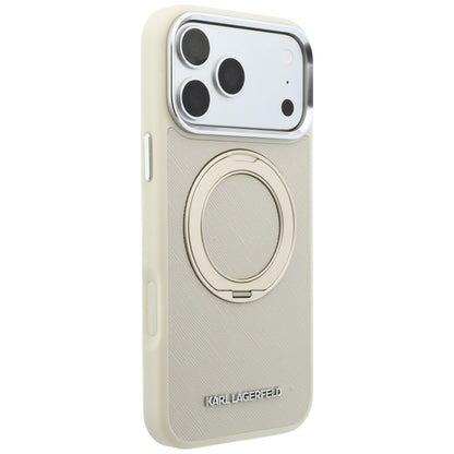 Custodia MagSafe per Apple iPhone 18 Pro Max / 17 Pro Max, Karl Lagerfeld, Ring Stand 360 Saffiano, Beige