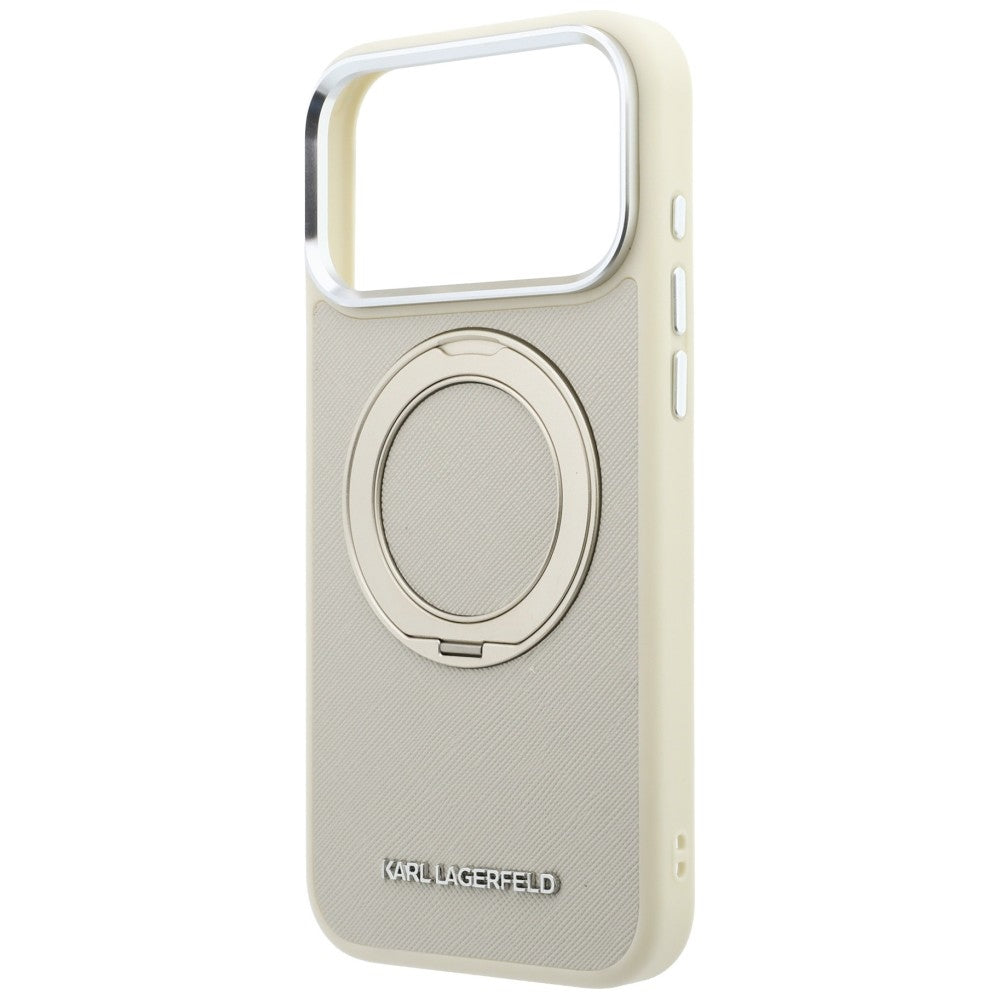 Custodia MagSafe per Apple iPhone 18 Pro Max / 17 Pro Max, Karl Lagerfeld, Ring Stand 360 Saffiano, Beige