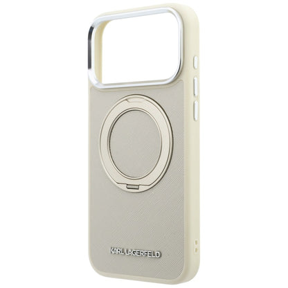 Custodia MagSafe per Apple iPhone 18 Pro Max / 17 Pro Max, Karl Lagerfeld, Ring Stand 360 Saffiano, Beige