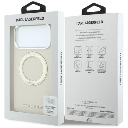 Custodia MagSafe per Apple iPhone 18 Pro Max / 17 Pro Max, Karl Lagerfeld, Ring Stand 360 Saffiano, Beige
