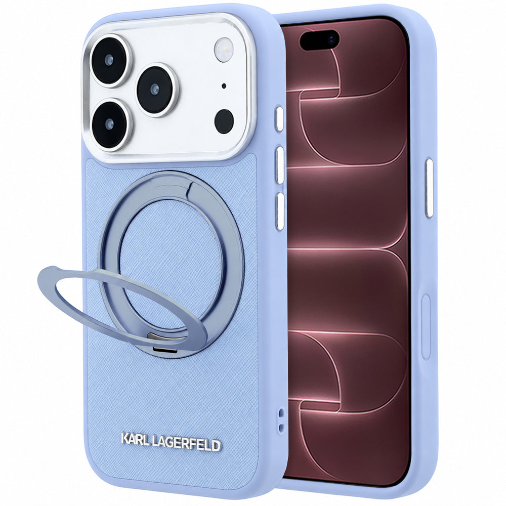 Custodia MagSafe per Apple iPhone 18 Pro Max / 17 Pro Max, Karl Lagerfeld, Ring Stand 360 Saffiano, Blu