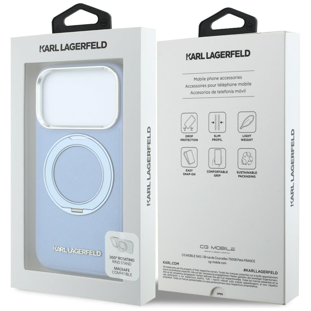 Custodia MagSafe per Apple iPhone 18 Pro Max / 17 Pro Max, Karl Lagerfeld, Ring Stand 360 Saffiano, Blu