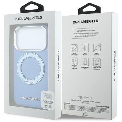 Custodia MagSafe per Apple iPhone 18 Pro Max / 17 Pro Max, Karl Lagerfeld, Ring Stand 360 Saffiano, Blu