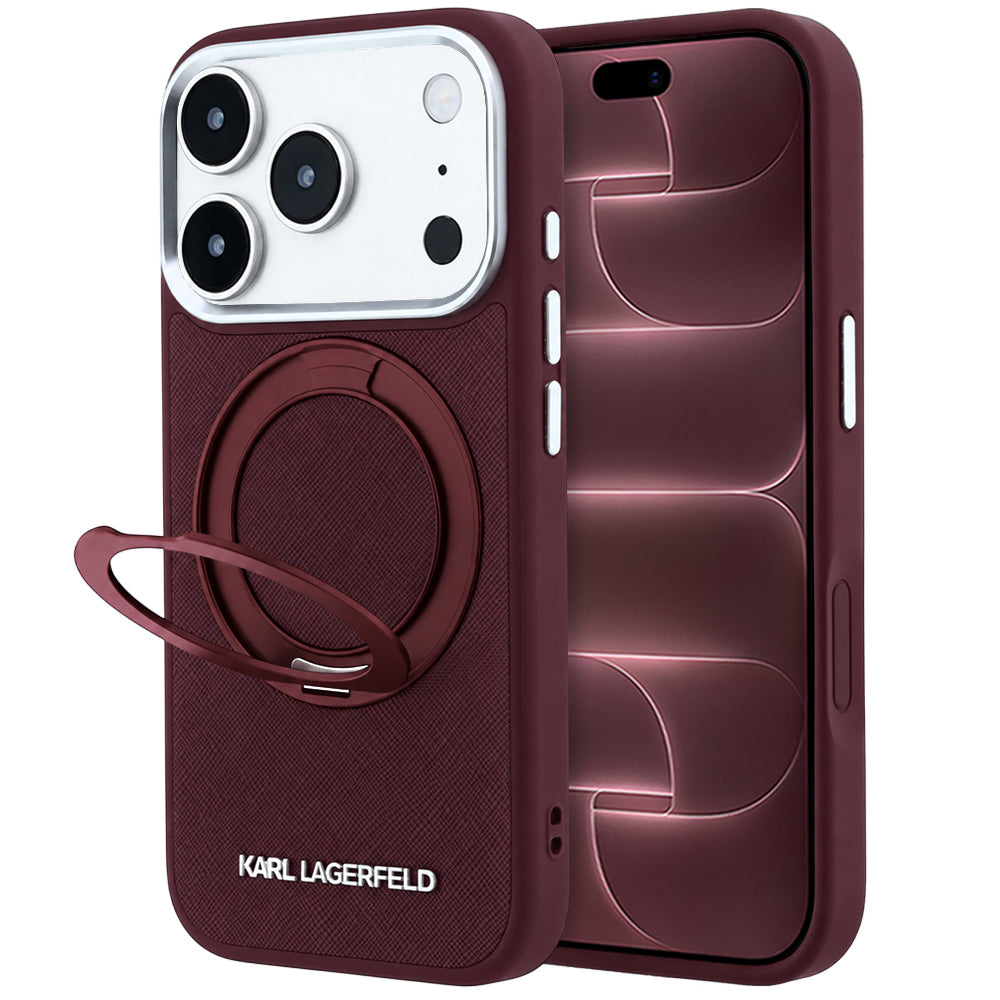 Custodia MagSafe per Apple iPhone 18 Pro Max / 17 Pro Max, Karl Lagerfeld, Ring Stand 360 Saffiano, Vinaccia