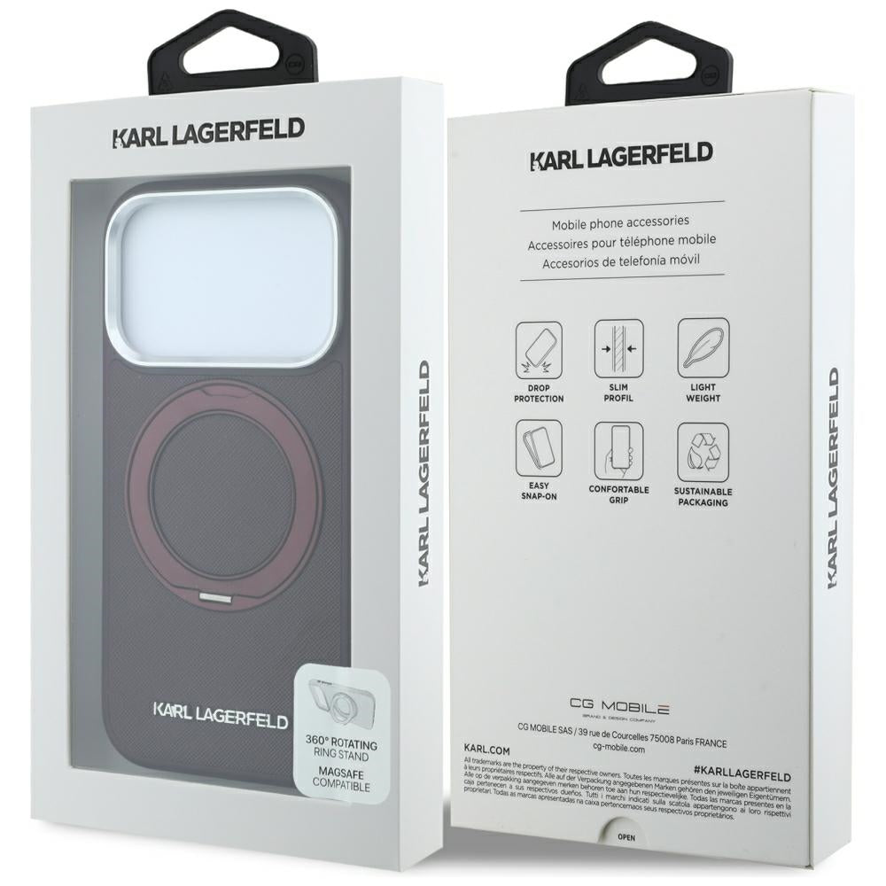 Custodia MagSafe per Apple iPhone 18 Pro Max / 17 Pro Max, Karl Lagerfeld, Ring Stand 360 Saffiano, Vinaccia