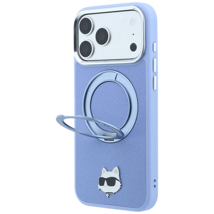 Custodia MagSafe per Apple iPhone 18 Pro Max / 17 Pro Max, Karl Lagerfeld, Saffiano Ring Stand 360 Choupette Pin, Blu